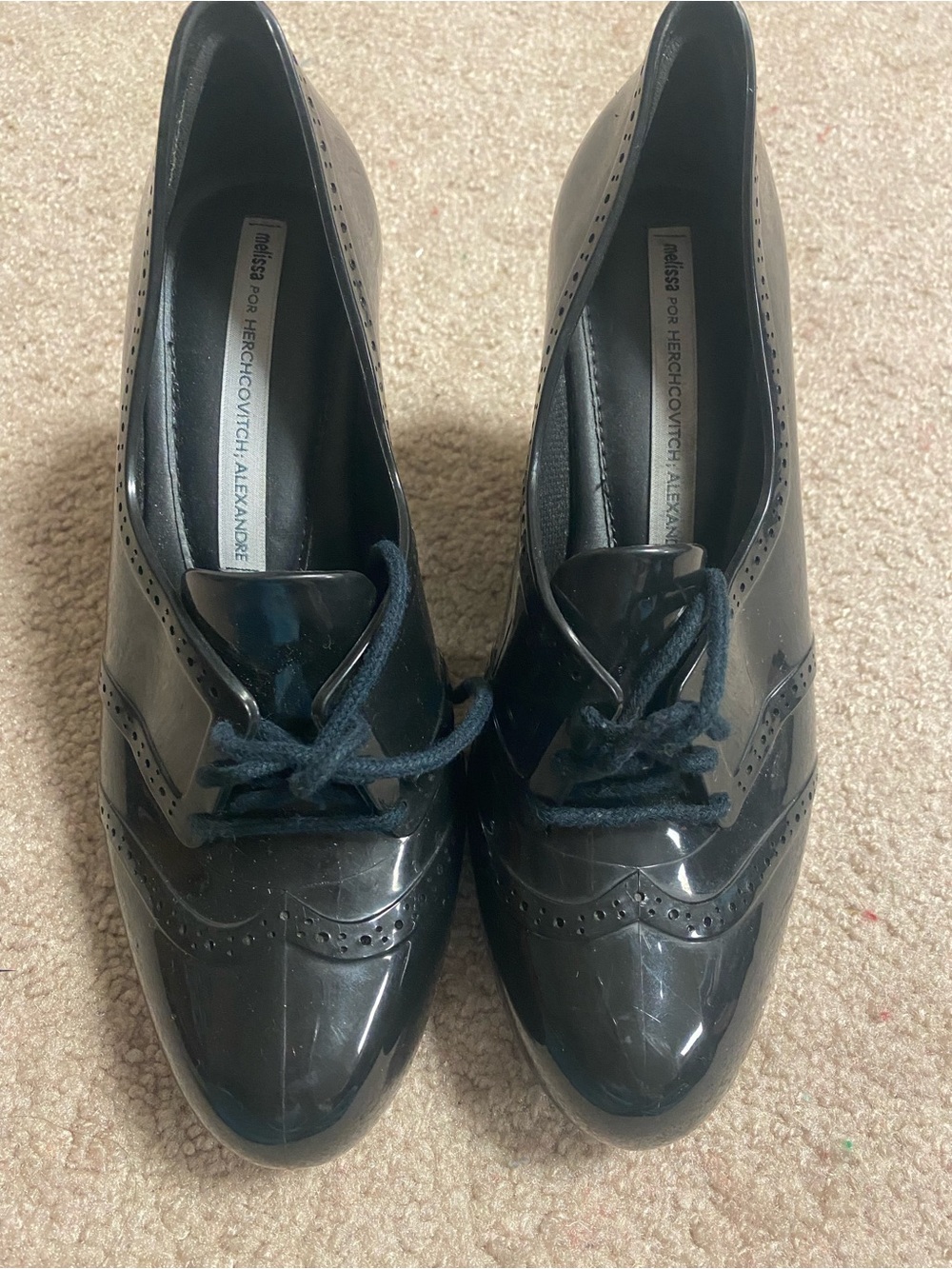 Melissa x Herchcovitch Alexandre Black Patent Jelly Wing Loafers shoes heels 7/8